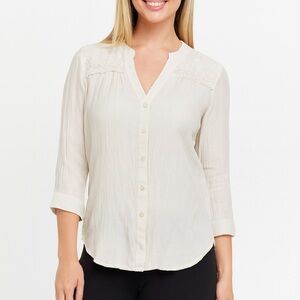 MINE cream colored lace blouse size large; fits like a medium